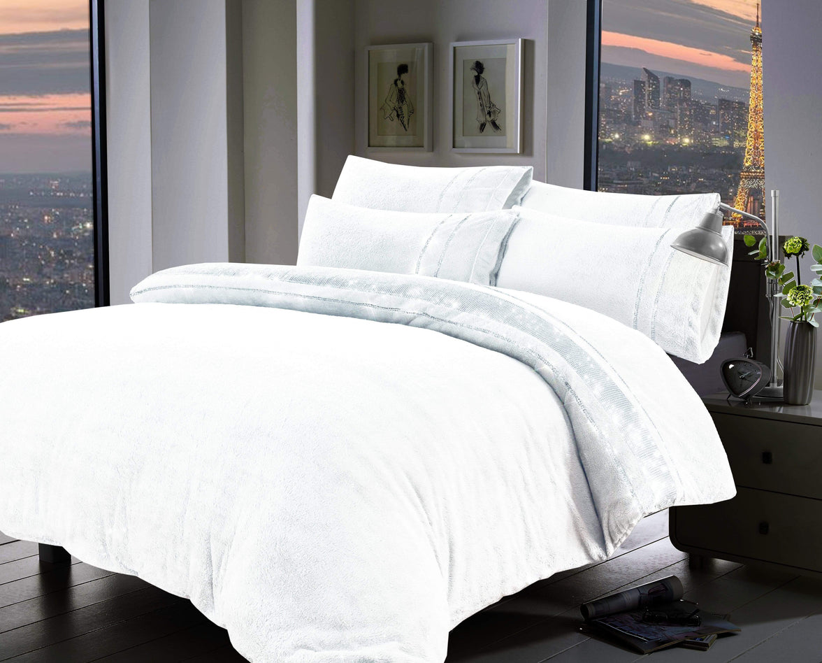 Paris Glitz Teddy Fleece Duvet Set Luxurious Handwoven Diamante Detailing Super Soft Faux Fur OEKO-TEX Certified Multiple Sizes Available by OLIVIA ROCCO Duvet Cover