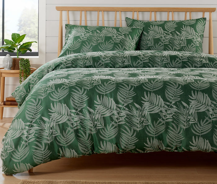 Leaf Jacquard Reversible Duvet Cover Sets in Grey and Pink with Cotton Blend for Ultimate Comfort Eco-Friendly Bedding in King Queen Double Single Sizes by OLIVIA ROCCO SINGLE / EMERALD GREEN Duvet Cover
