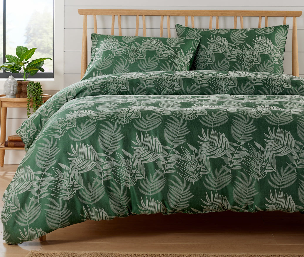 Leaf Jacquard Reversible Duvet Cover Sets in Grey and Pink with Cotton Blend for Ultimate Comfort Eco-Friendly Bedding in King Queen Double Single Sizes by OLIVIA ROCCO SINGLE / EMERALD GREEN Duvet Cover