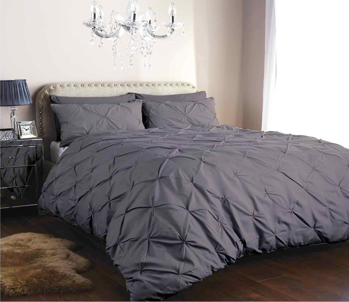 Pintuck Elegance Luxurious Cotton Rich Duvet Cover Set with Handmade Pinch Pleats Available in Single Double King and Super King Sizes OEKO-TEX Certified by OLIVIA ROCCO SINGLE / CHARCOAL Duvet Cover