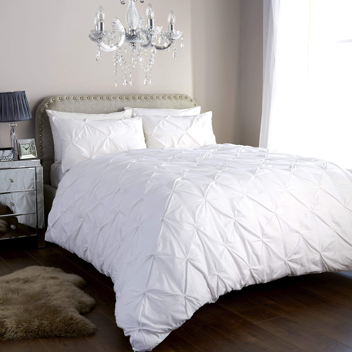 Pintuck Elegance Luxurious Cotton Rich Duvet Cover Set with Handmade Pinch Pleats Available in Single Double King and Super King Sizes OEKO-TEX Certified by OLIVIA ROCCO SINGLE / WHITE Duvet Cover