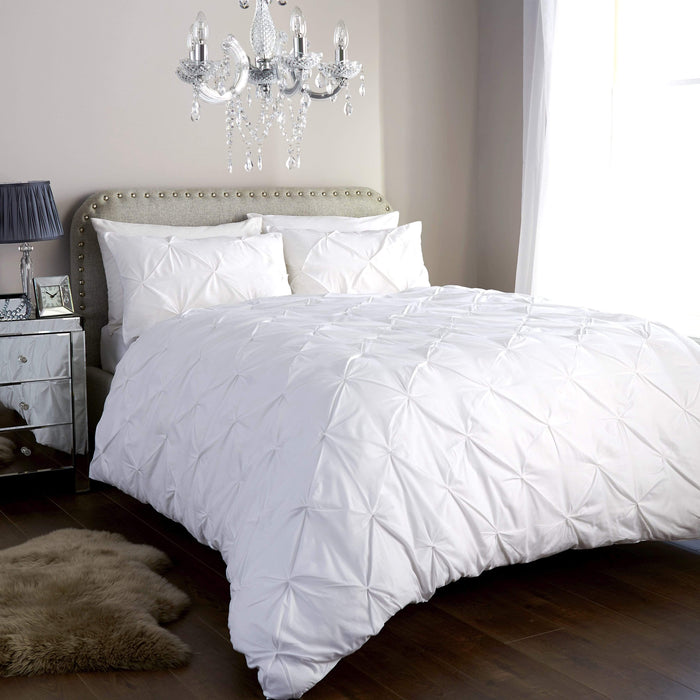 Pintuck Elegance Luxurious Cotton Rich Duvet Cover Set with Handmade Pinch Pleats Available in Single Double King and Super King Sizes OEKO-TEX Certified by OLIVIA ROCCO SINGLE / WHITE Duvet Cover