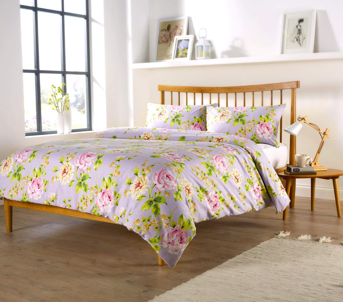 Fleur Luxurious Cotton Rich Duvet Set Soft Breathable Bedding with Elegant Design Available in Single Double King Super King Sizes by OLIVIA ROCCO SINGLE / LILAC Duvet Cover