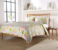 Fleur Luxurious Cotton Rich Duvet Set Soft Breathable Bedding with Elegant Design Available in Single Double King Super King Sizes by OLIVIA ROCCO SINGLE / GREY Duvet Cover