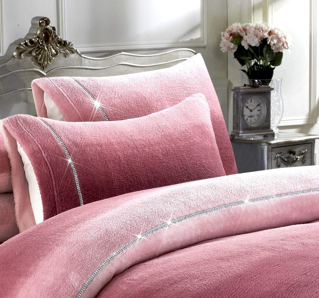 Ombre Teddy Fleece Duvet Set with Diamante Detailing Luxurious Super Soft Bedding Two-Tone Design Available in Single Double King Sizes by OLIVIA ROCCO Duvet Cover