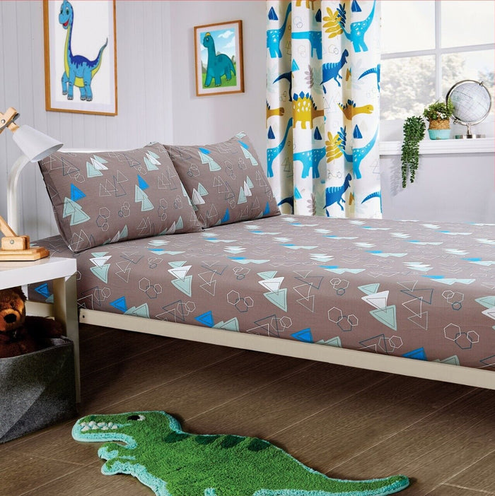 Dinosaur Kids Bedding Set Soft Cotton Blend Duvet Cover with Pillowcases & Optional Curtains for Boys and Girls Single and Double Sizes by OLIVIA ROCCO SINGLE SHEET SET Duvet Cover