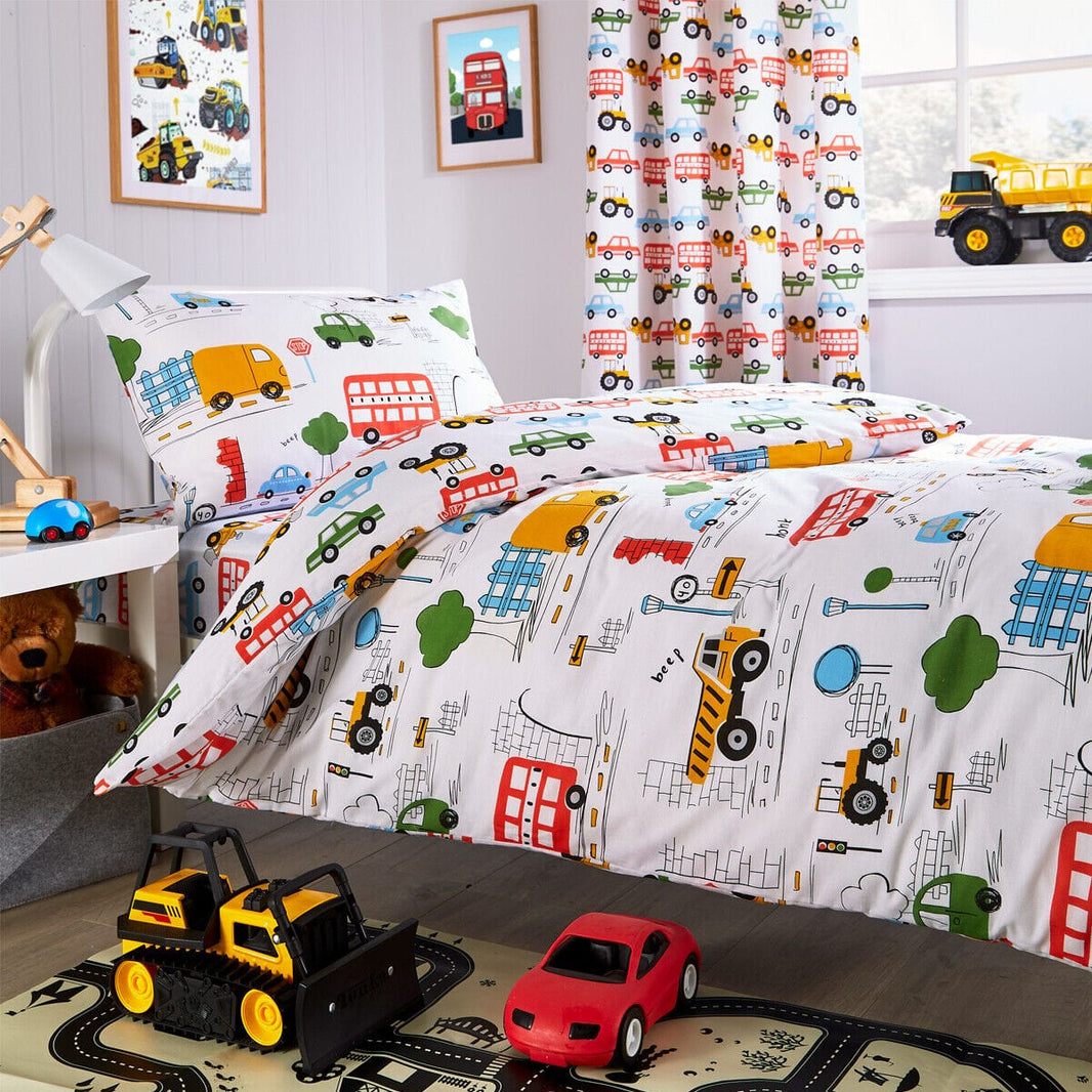Construction Vehicle Vibrant Kids Duvet Set with Matching Pillowcase Optional Curtains Cotton Blend Bedding for Boys Bedrooms by OLIVIA ROCCO SINGLE DUVET SET Duvet Cover