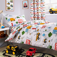 Construction Vehicle Vibrant Kids Duvet Set with Matching Pillowcase Optional Curtains Cotton Blend Bedding for Boys Bedrooms by OLIVIA ROCCO SINGLE DUVET SET Duvet Cover