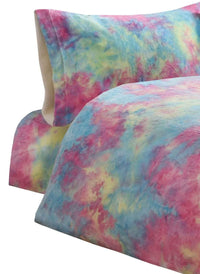 Tie Dye Rainbow Ultra-Soft Teddy Fleece Duvet Set for Kids Reversible Bedding with Cushion and Throw Single and Double Beds by OLIVIA ROCCO SINGLE FITTED SHEET Duvet Cover