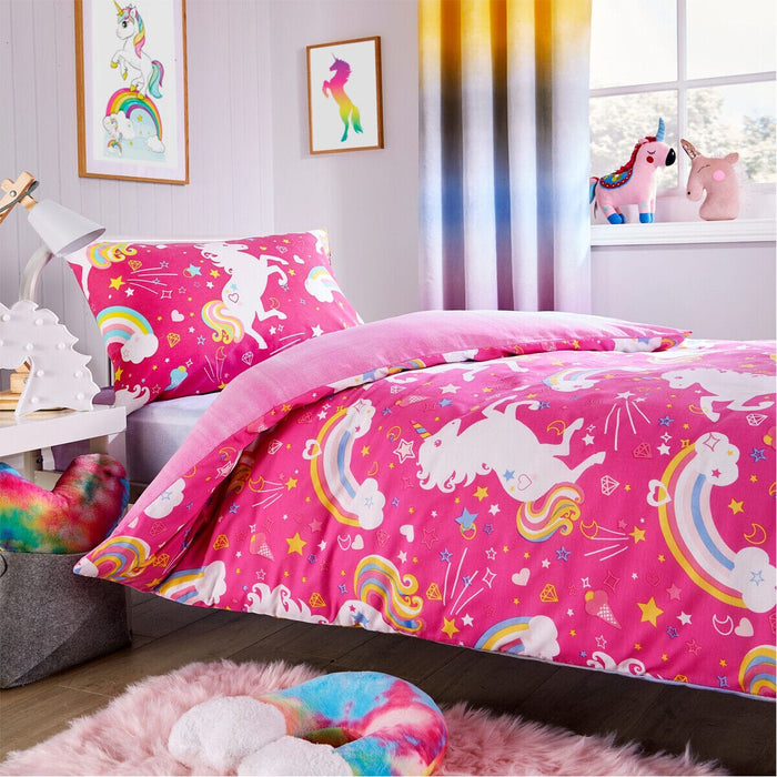 Unicorn Rainbow Kids Duvet Set Magical Unicorn Bedding for Children Vibrant Cotton Blend Single and Double Sizes by OLIVIA ROCCO SINGLE DUVET SET Duvet Cover
