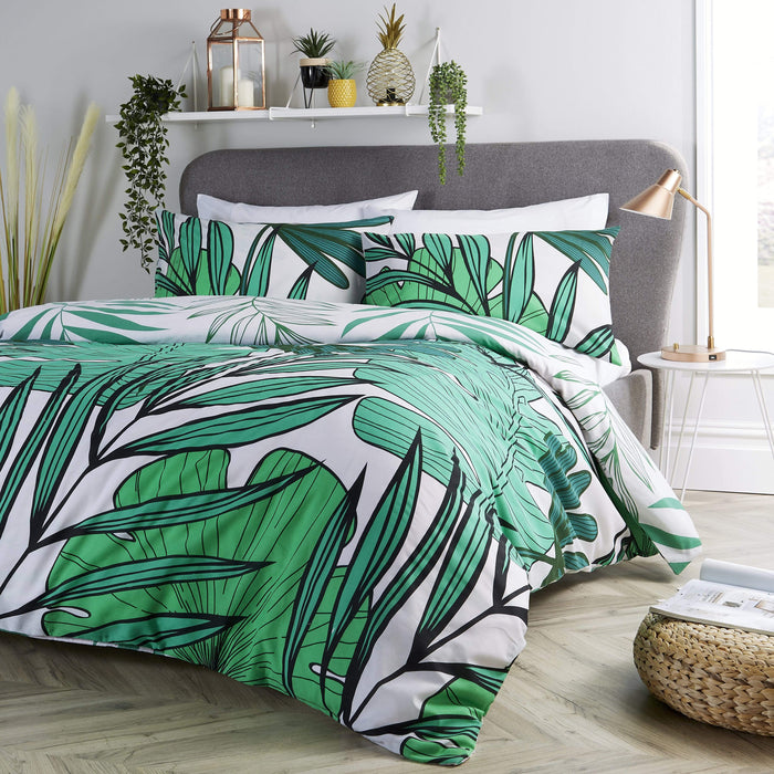 Tropical Leaf Reversible Luxurious Duvet Set Soft Cotton Rich Bedding in Single Double King Sizes with Premium Vibrant Botanical Designs by OLIVIA ROCCO SINGLE / GREEN Duvet Cover