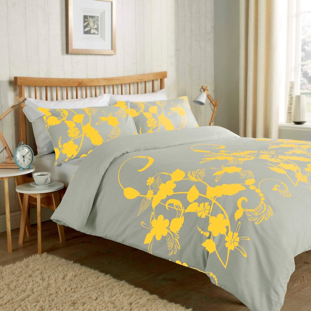 Floral Trail Duvet Set Luxurious Cotton Rich Soft Bedding with Elegant Botanical Design in Single Double King and Super King Sizes OEKO-TEX Certified by OLIVIA ROCCO SINGLE / GREY & OCHRE Duvet Cover