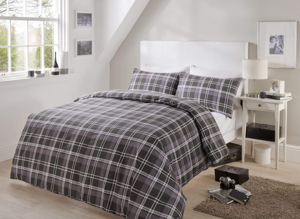 Check Luxurious Cotton-Rich Duvet Set with Pillowcases Soft Durable Bedding in All Sizes Stylish Bedroom Decor OEKO-TEX Certified by OLIVIA ROCCO SINGLE / BLACK Duvet Cover