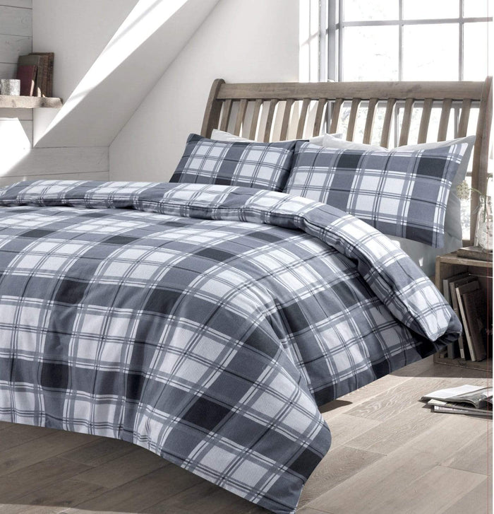 Highland Tartan Luxurious Duvet Set Super Soft Brushed Cotton Flannel Bedding OEKO-TEX Certified Elegant Quilt Cover for Master Suite or Guest Room by OLIVIA ROCCO SINGLE / GREY Duvet Cover