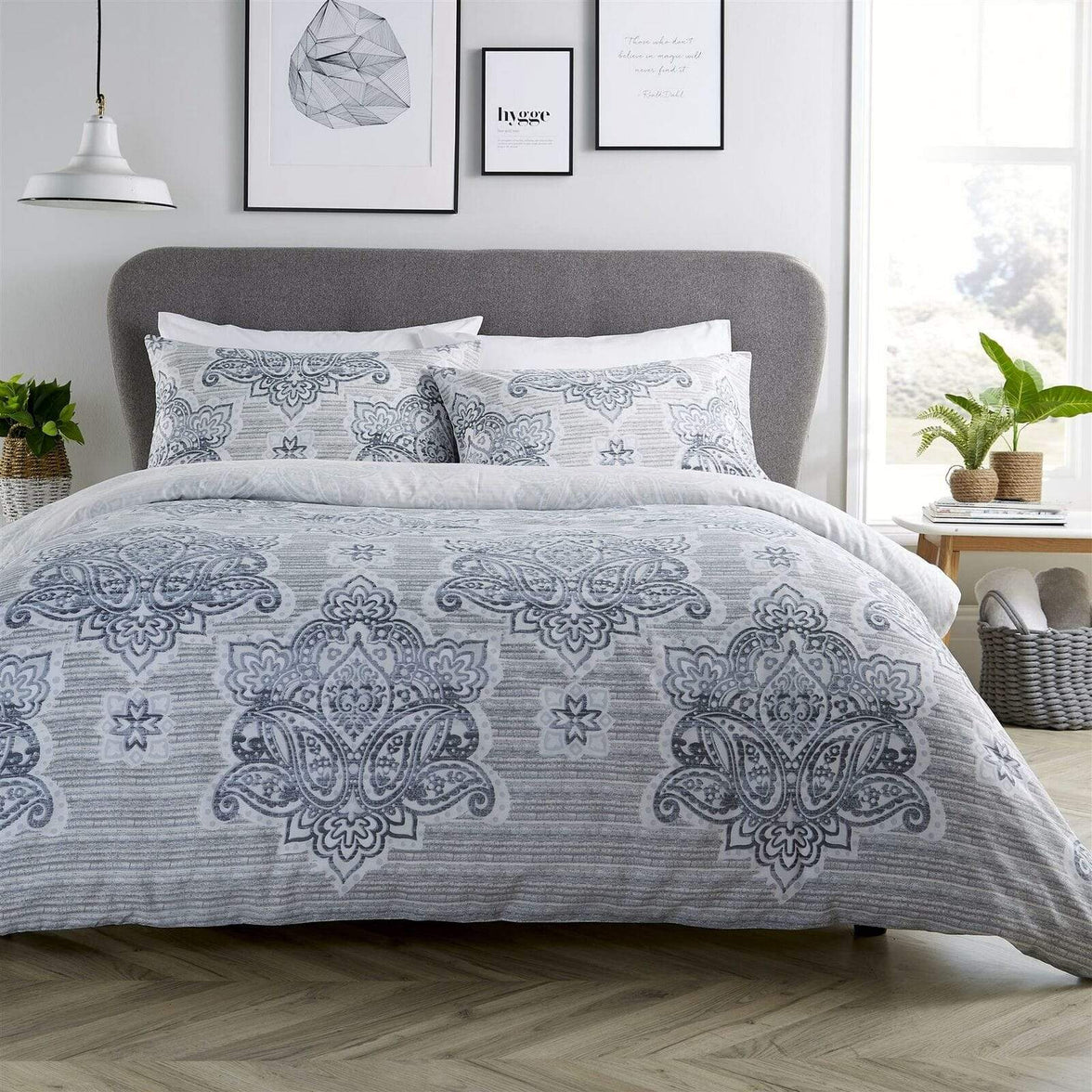 Empire Reversible Luxurious Cotton Rich Duvet Set with Vibrant Designs for Single Double and King Bed Sizes by OLIVIA ROCCO SINGLE / GREY Duvet Cover
