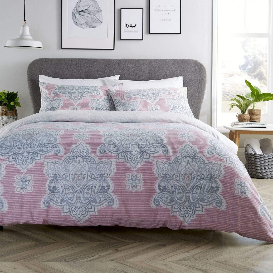 Empire Reversible Luxurious Cotton Rich Duvet Set with Vibrant Designs for Single Double and King Bed Sizes by OLIVIA ROCCO SINGLE / BLUSH PINK Duvet Cover