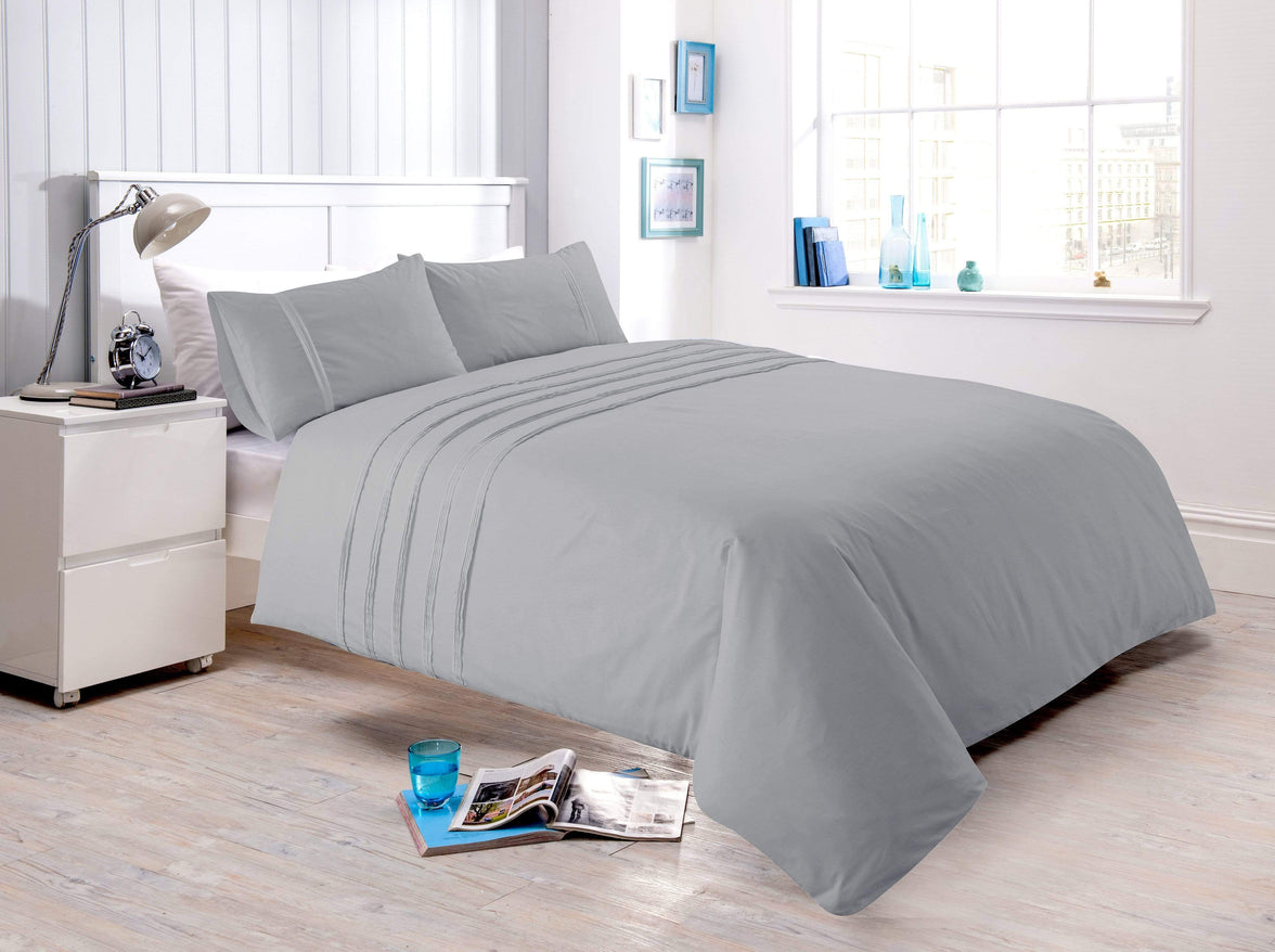 Laurent Handmade Pintuck Duvet Set Super Soft Cotton Rich Blend Elegant Bedding in Multiple Sizes and Colours by OLIVIA ROCCO SINGLE / GREY Duvet Cover