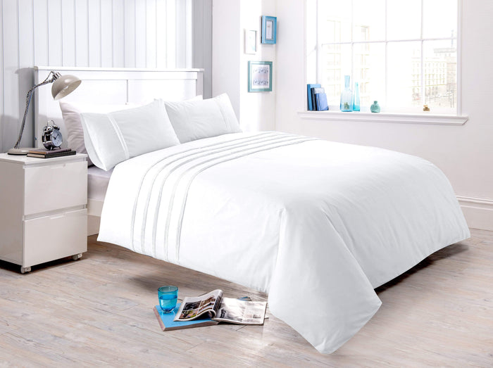 Laurent Handmade Pintuck Duvet Set Super Soft Cotton Rich Blend Elegant Bedding in Multiple Sizes and Colours by OLIVIA ROCCO SINGLE / WHITE Duvet Cover