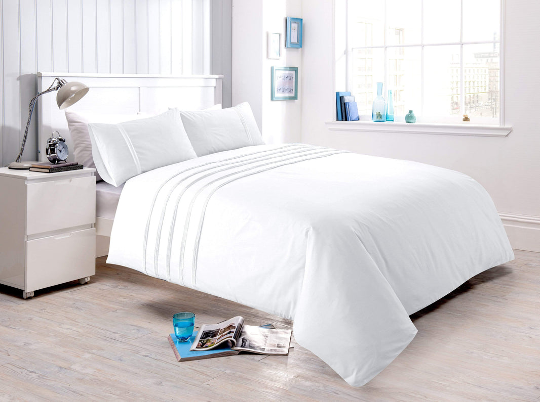 Laurent Handmade Pintuck Duvet Set Super Soft Cotton Rich Blend Elegant Bedding in Multiple Sizes and Colours by OLIVIA ROCCO SINGLE / WHITE Duvet Cover