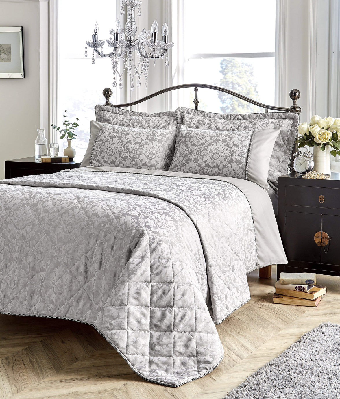 Savoy Luxurious Hand Woven Jacquard Cotton Quilt Cover Duvet Sets OEKO-TEX Certified High-Quality Bedding Multiple Sizes and Colours by OLIVIA ROCCO SINGLE / GREY Duvet Cover