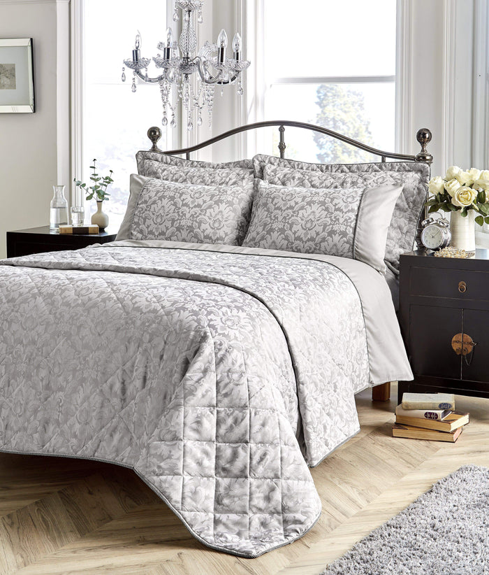 Savoy Luxurious Hand Woven Jacquard Cotton Quilt Cover Duvet Sets OEKO-TEX Certified High-Quality Bedding Multiple Sizes and Colours by OLIVIA ROCCO SINGLE / GREY Duvet Cover