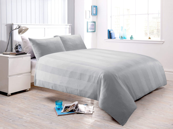 Waffle Stripe Handwoven Jacquard Cotton Rich Duvet Cover Set Luxurious and Comfortable Bedding Available in Multiple Sizes and Colours by OLIVIA ROCCO SINGLE / GREY Duvet Cover
