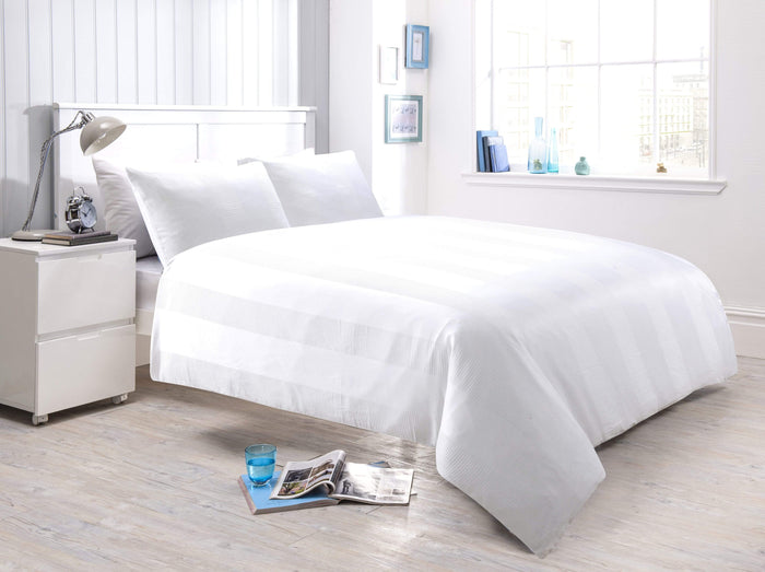 Waffle Stripe Handwoven Jacquard Cotton Rich Duvet Cover Set Luxurious and Comfortable Bedding Available in Multiple Sizes and Colours by OLIVIA ROCCO SINGLE / WHITE Duvet Cover
