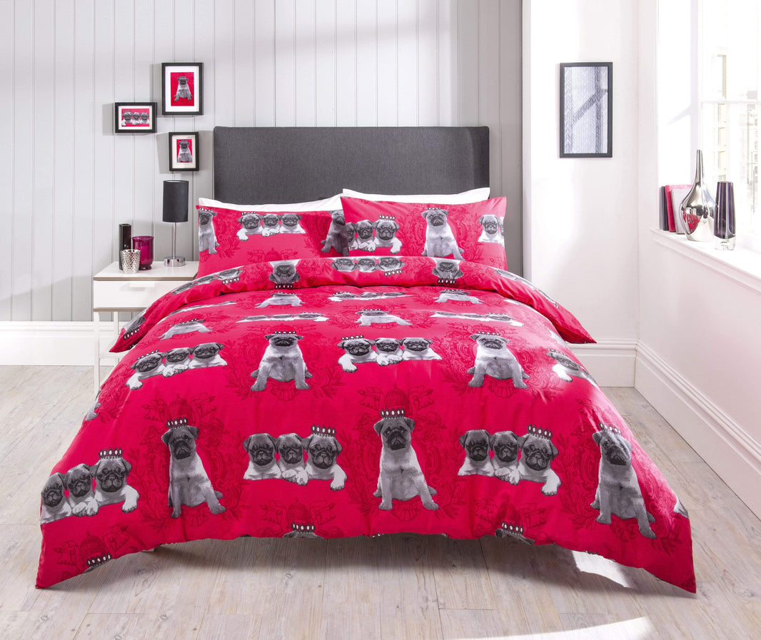 Pugs Duvet Cover Set Elegant Cotton Rich Bedding with Bold Vibrant Colours Available in Single Double King Sizes by OLIVIA ROCCO DOUBLE / PINK Duvet Cover