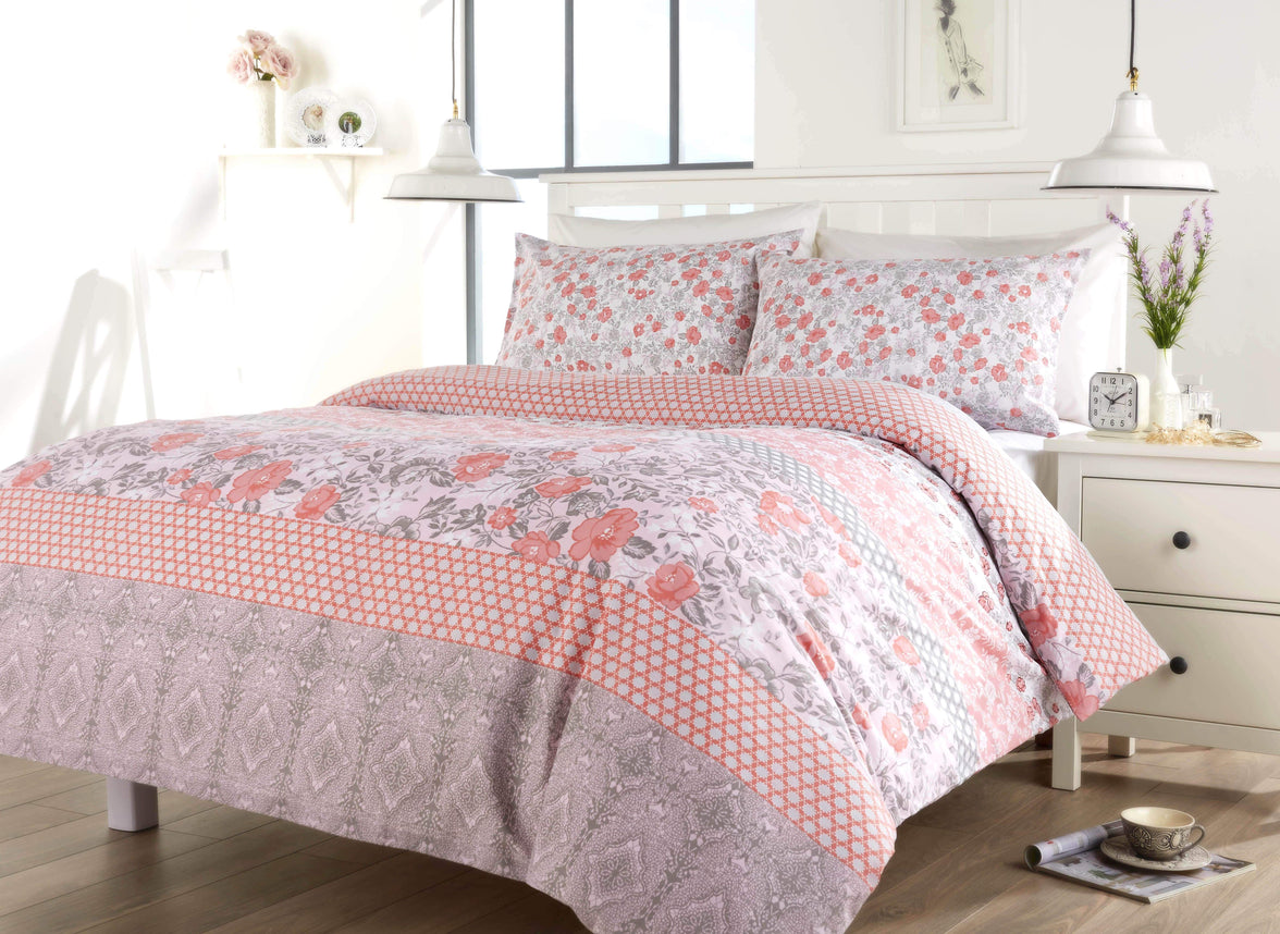 Chelsea Floral Duvet Set Luxurious Cotton-Rich Bedding in Single Double King Super King Sizes Comfortable Durable and Ideal for Master and Guest Rooms by OLIVIA ROCCO SINGLE / PINK Duvet Cover