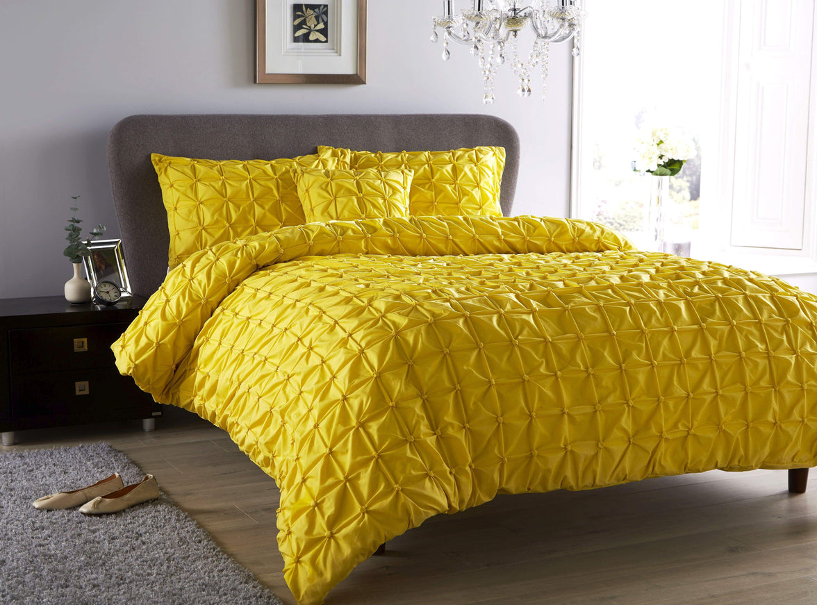 Seville Luxury Cotton-Rich Duvet Set with Handmade Pintuck Detailing Super Soft Bedding for All Sizes by OLIVIA ROCCO SINGLE / OCHRE Duvet Cover