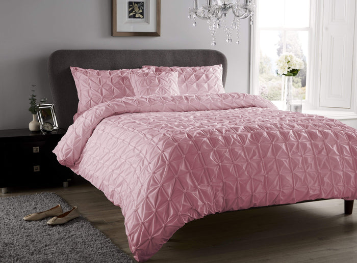 Seville Luxury Cotton-Rich Duvet Set with Handmade Pintuck Detailing Super Soft Bedding for All Sizes by OLIVIA ROCCO SINGLE / BLUSH PINK Duvet Cover