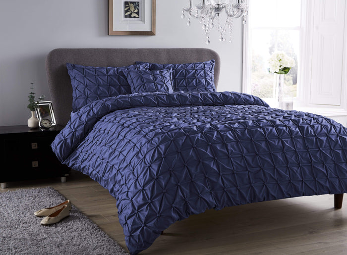 Seville Luxury Cotton-Rich Duvet Set with Handmade Pintuck Detailing Super Soft Bedding for All Sizes by OLIVIA ROCCO SINGLE / NAVY Duvet Cover