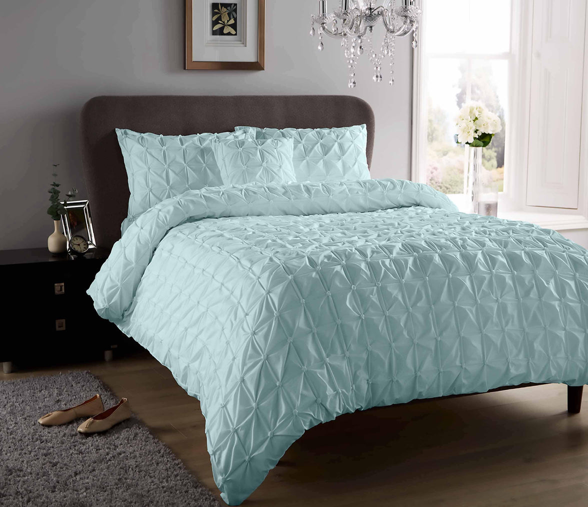 Seville Luxury Cotton-Rich Duvet Set with Handmade Pintuck Detailing Super Soft Bedding for All Sizes by OLIVIA ROCCO SINGLE / DUCKEGG Duvet Cover