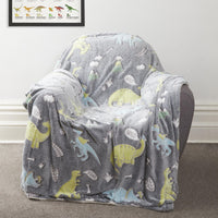 Dinosaur Glow In The Dark Teddy Fleece Bedding Set with Bed Throw and Cushion Prehistoric Design for Kids Available in Single and Double Sizes by OLIVIA ROCCO Duvet Cover