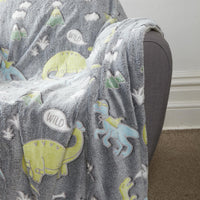 Dinosaur Glow In The Dark Teddy Fleece Bedding Set with Bed Throw and Cushion Prehistoric Design for Kids Available in Single and Double Sizes by OLIVIA ROCCO Duvet Cover