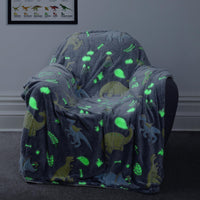 Dinosaur Glow In The Dark Teddy Fleece Bedding Set with Bed Throw and Cushion Prehistoric Design for Kids Available in Single and Double Sizes by OLIVIA ROCCO Duvet Cover