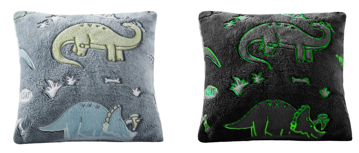 Dinosaur Glow In The Dark Teddy Fleece Bedding Set with Bed Throw and Cushion Prehistoric Design for Kids Available in Single and Double Sizes by OLIVIA ROCCO CUSHION Duvet Cover