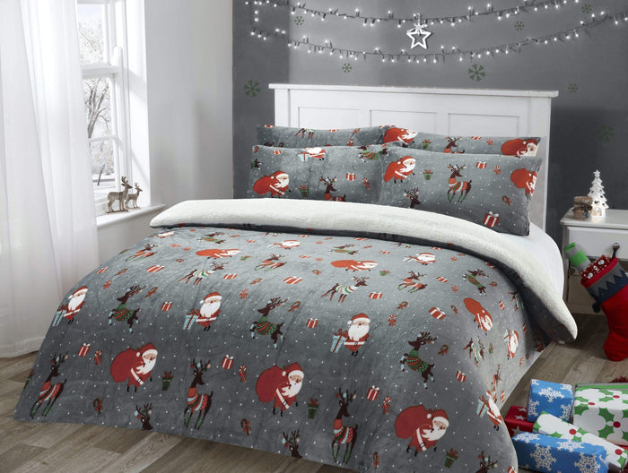 Santa Christmas Presents Reversible Teddy Fleece Duvet Cover Set Luxurious Faux Fur Bedding, Warm and Cozy Holiday Comfort OEKO-TEX Certified by OLIVIA ROCCO SINGLE Duvet Cover