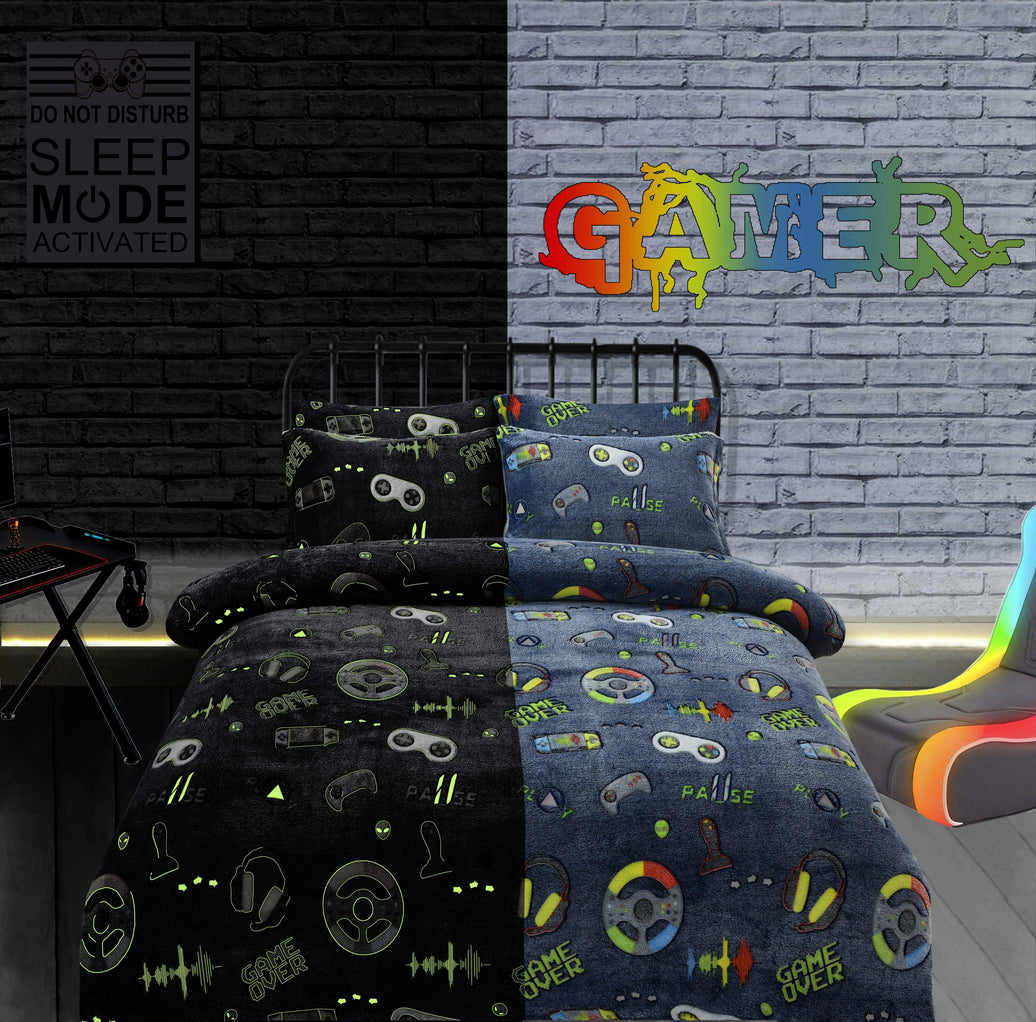 Glow In The Dark Teddy Fleece Duvet Set for Kids Warm Cosy Bedding Perfect for Winter by OLIVIA ROCCO Duvet Cover