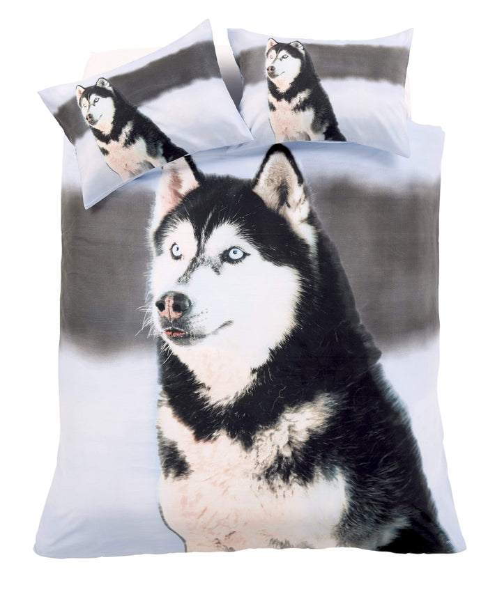 Huskey 3D Photo Panel Duvet Set Cotton-Rich Bedding OEKO-TEX Certified Quilt Cover with Pillowcases in Various Colours and Sizes by OLIVIA ROCCO SINGLE Duvet Cover