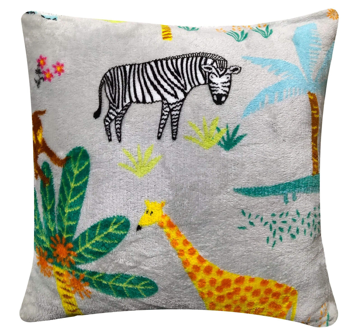 Jungle Safari Animal Kingdom Children's Teddy Fleece Bedding Set Lions Elephants Giraffes Zebras Matching Throw and Cushion Available by OLIVIA ROCCO CUSHION Duvet Cover
