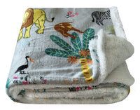 Jungle Safari Animal Kingdom Children's Teddy Fleece Bedding Set Lions Elephants Giraffes Zebras Matching Throw and Cushion Available by OLIVIA ROCCO THROW Duvet Cover