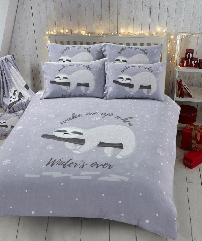Lazy Sloth Teddy Fleece Duvet Set with Matching Bed Throw and Cushions Luxurious Soft Warm Faux Fur Winter Bedding by OLIVIA ROCCO SINGLE Duvet Cover