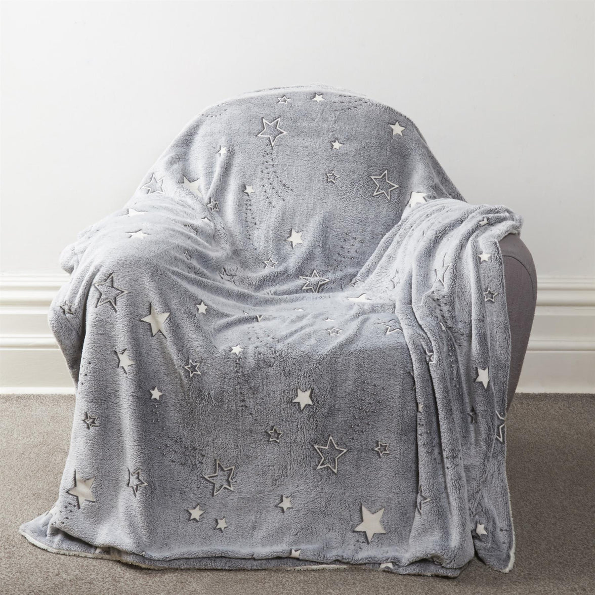 Magical Stars Glow In The Dark Teddy Fleece Kids Duvet Set Ultra Soft Bedding with Pillowcases and Bed Throw by OLIVIA ROCCO Duvet Cover