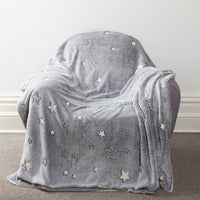 Magical Stars Glow In The Dark Teddy Fleece Kids Duvet Set Ultra Soft Bedding with Pillowcases and Bed Throw by OLIVIA ROCCO Duvet Cover