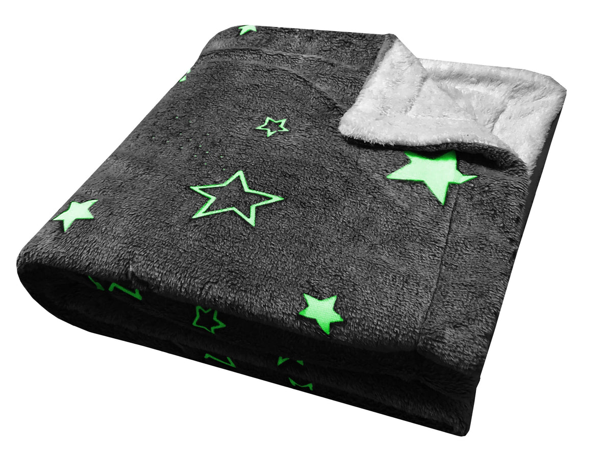 Magical Stars Glow In The Dark Teddy Fleece Kids Duvet Set Ultra Soft Bedding with Pillowcases and Bed Throw by OLIVIA ROCCO Duvet Cover