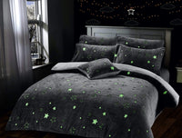 Magical Stars Glow In The Dark Teddy Fleece Kids Duvet Set Ultra Soft Bedding with Pillowcases and Bed Throw by OLIVIA ROCCO Duvet Cover
