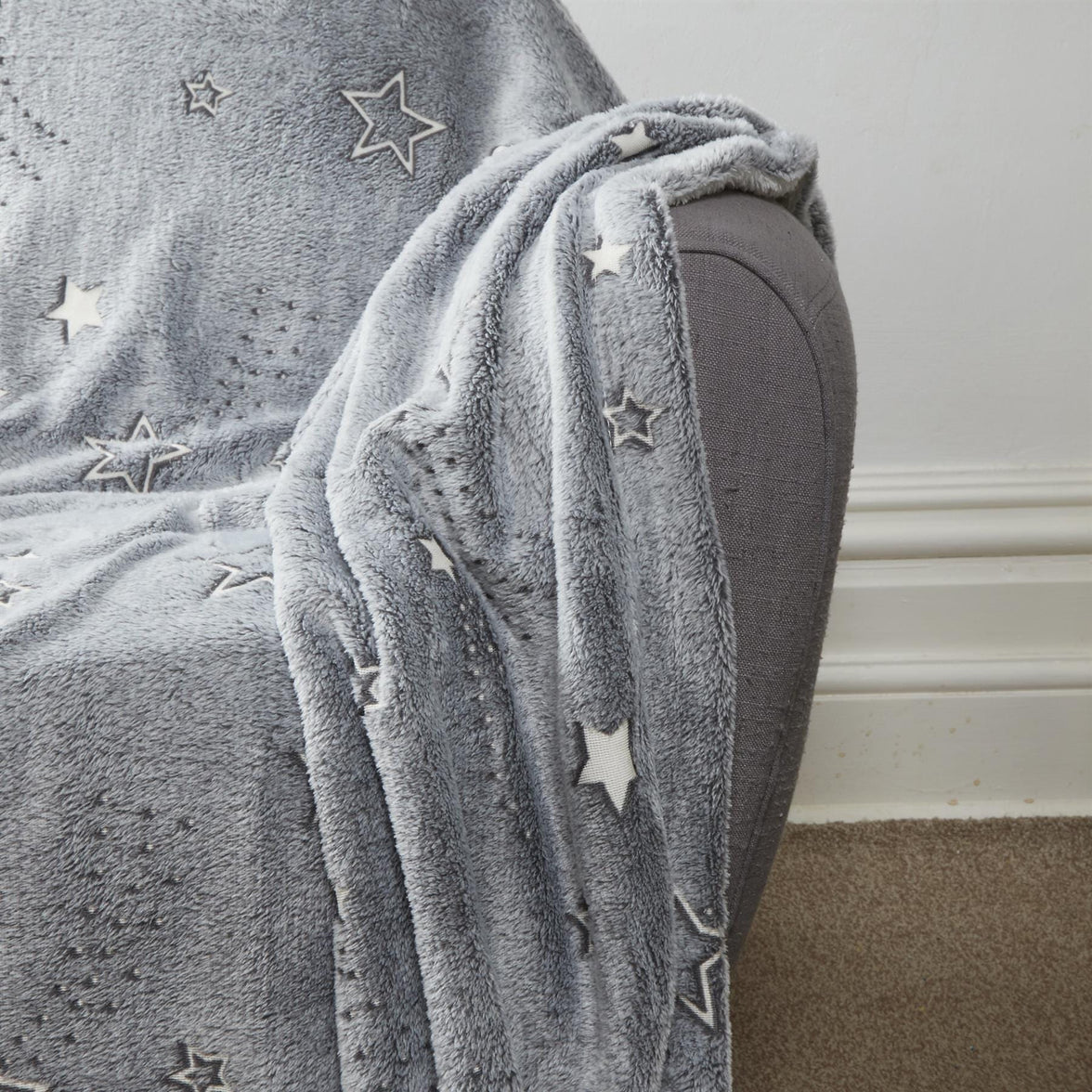 Magical Stars Glow In The Dark Teddy Fleece Kids Duvet Set Ultra Soft Bedding with Pillowcases and Bed Throw by OLIVIA ROCCO Duvet Cover