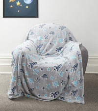Outer Space Glow In The Dark Astronaut and Rocket Teddy Fleece Duvet Set for Children, OEKO-TEX Certified Bedding Perfect for Winter by OLIVIA ROCCO Duvet Cover