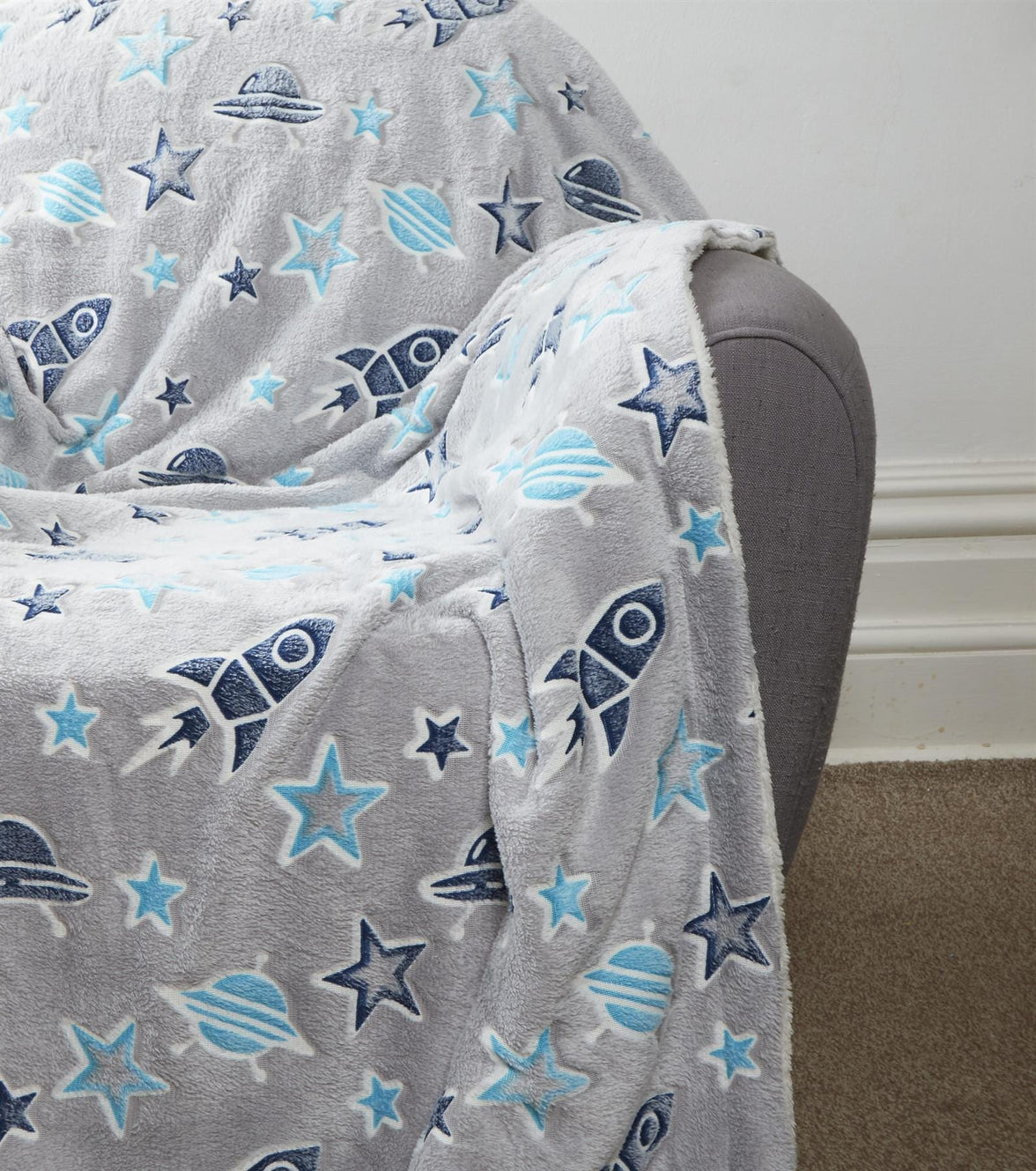 Outer Space Glow In The Dark Astronaut and Rocket Teddy Fleece Duvet Set for Children, OEKO-TEX Certified Bedding Perfect for Winter by OLIVIA ROCCO Duvet Cover